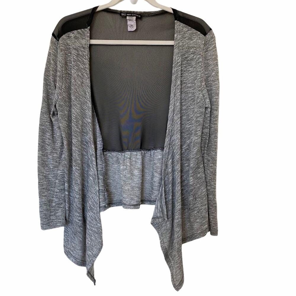 Hot Ginger Lightweight Cardigan Mesh Panel Detail Gray and Black Size Large